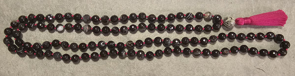 Centering Mala - Black Banded Agate (faceted)