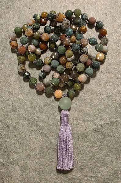 Nurturing and Empowerment Mala - Indian Agate Bloodstone (Faceted)