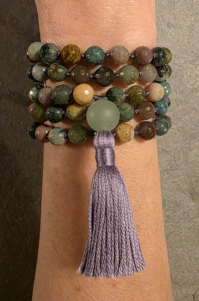 Nurturing and Empowerment Mala - Indian Agate Bloodstone (Faceted)