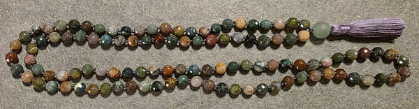 Nurturing and Empowerment Mala - Indian Agate Bloodstone (Faceted)