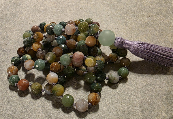 Nurturing and Empowerment Mala - Indian Agate Bloodstone (Faceted)