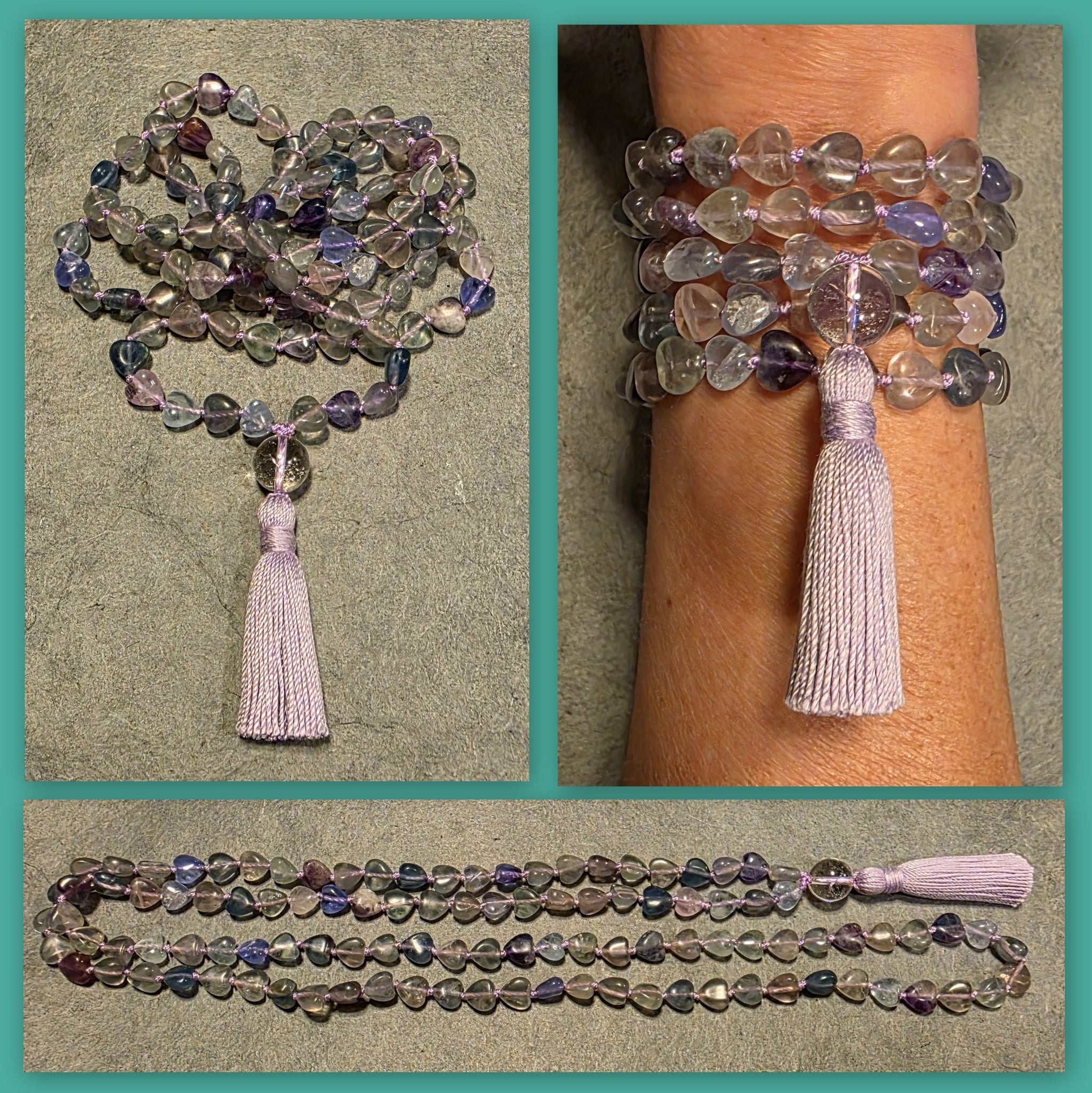 Clarity of Heart Mala - Rainbow Fluorite (Heart Shaped)