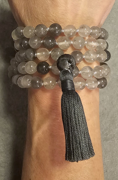 Energy Cleansing Mala - Gray Cloud Quartz