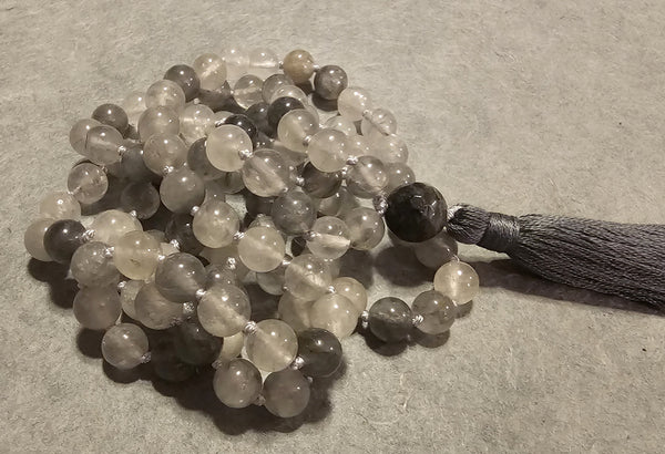 Energy Cleansing Mala - Gray Cloud Quartz
