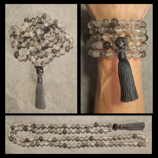Energy Cleansing Mala - Gray Cloud Quartz
