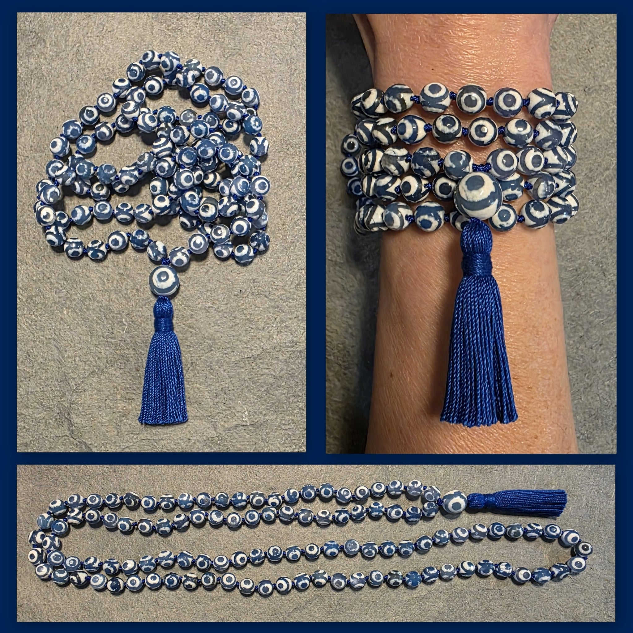 Equilibrium Mala - Tibetan Agate (Evil Eye)