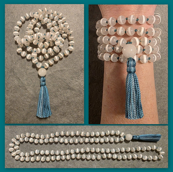 Equilibrium Mala - Tibetan Dzi Agate (White Stripe)