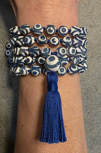 Equilibrium Mala - Tibetan Agate (Evil Eye)